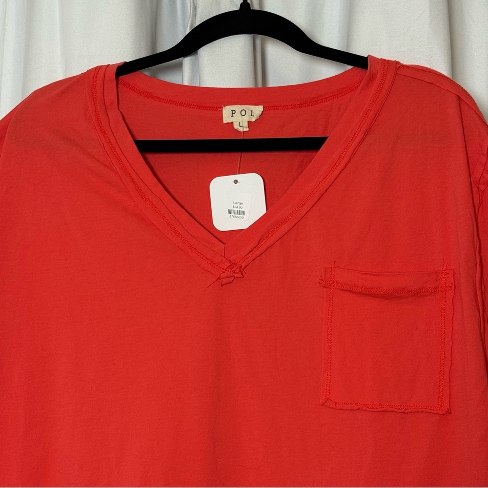 POL Raw Edge Oversized Cotton Tee Red Orange Large NWT - Picture 4 of 11